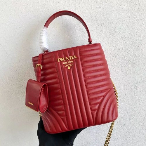 Geantă Prada Double Saffiano Original din piele de vițel 1BA212 roșie