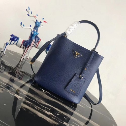 Geantă Prada Double Saffiano din piele 1BA212 albastră