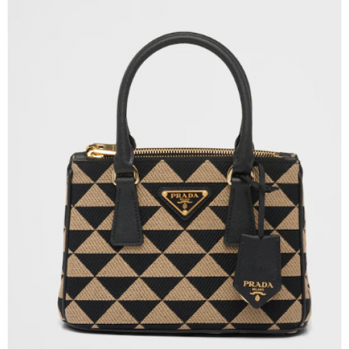 Geantă mini Prada Galleria din material jacquard brodat 1BA906 neagră