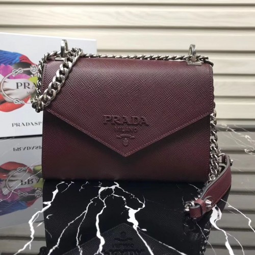 Geantă Prada Monochrome Saffiano din piele 1BD127 fuchsia