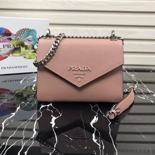 Geantă Prada Monochrome Saffiano din piele 1BD127 roz deschis