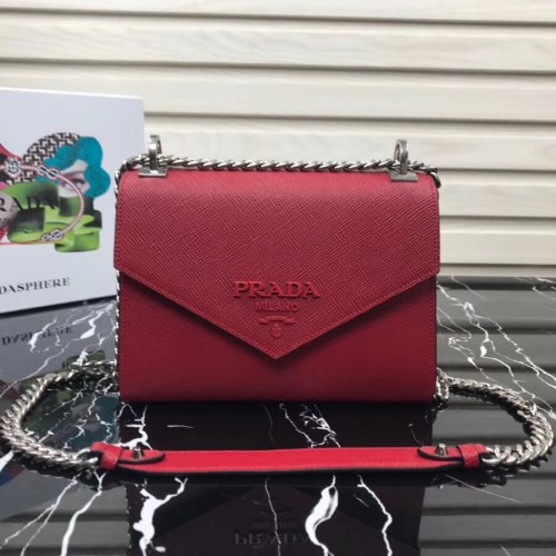 Geantă Prada Monochrome Saffiano din piele 1BD127 roșie