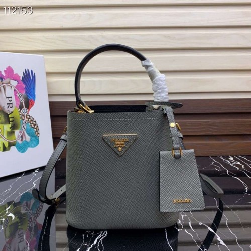 Geantă Prada Panier mică Original Saffiano 1BA217 Gri