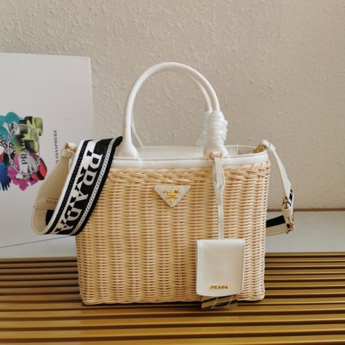 Geantă tote Prada Raffia 1BG835 albă