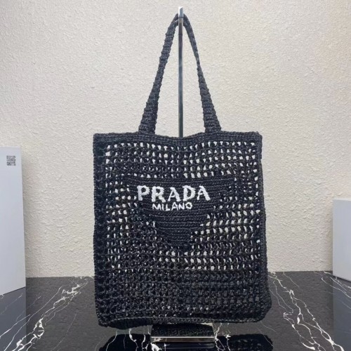 Geantă tote Prada Raffia 1CH393 neagră