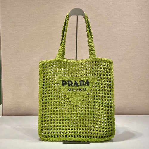 Geantă tote Prada Raffia 1CH393 verde