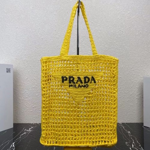 Geantă tote Prada Raffia 1CH393 galbenă