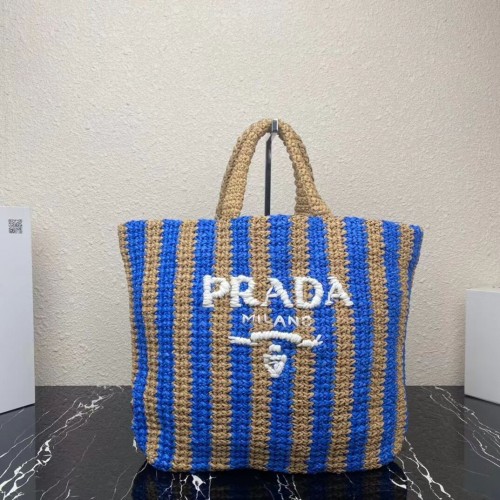 Geantă tote Prada Raffia 1NE229 albastră