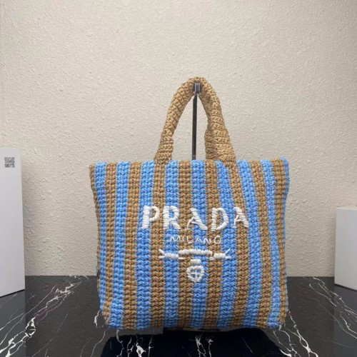 Geantă tote Prada Raffia 1NE229 albastru deschis