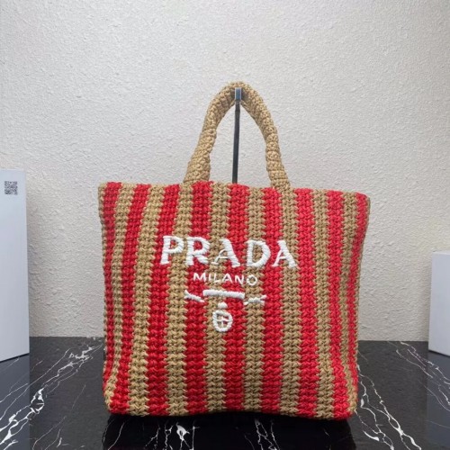 Geantă tote Prada Raffia 1NE229 roșie