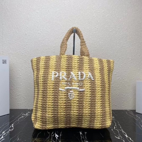 Geantă tote Prada Raffia 1NE229 galbenă