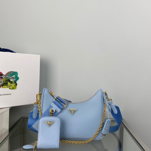 Geantă de umăr Prada Re-Edition 2005 Saffiano 1BH204 albastru deschis