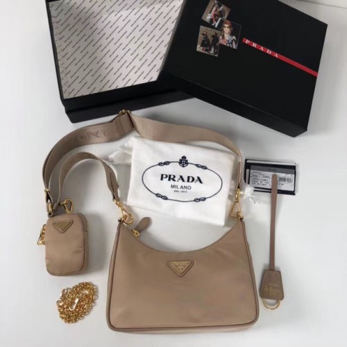 Geantă de umăr Prada Re-Edition din nylon 1BH204 caisă