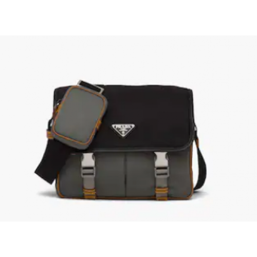 Geantă de umăr Prada Re-Nylon și piele Saffiano 2VD769 negru și gri