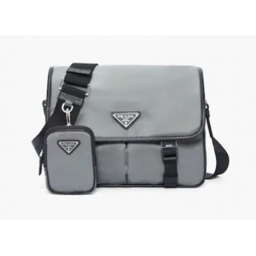 Geantă de umăr Prada Re-Nylon și piele Saffiano 2VD769 gri