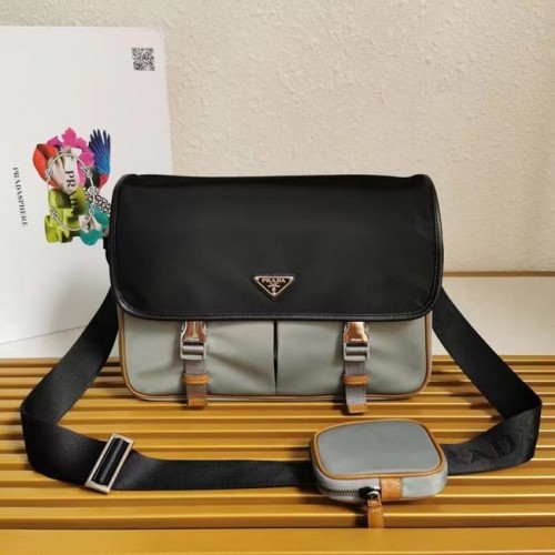 Geantă de umăr Prada Re-Nylon și piele Saffiano 2XD770 negru și gri