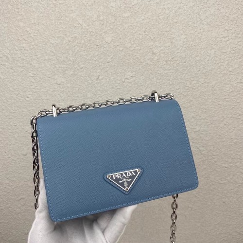 Geantă de umăr mini Prada Saffiano din piele 2BD032 albastră
