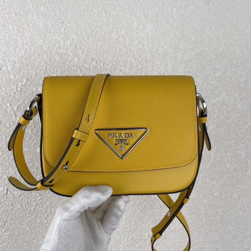 Geantă de umăr mini Prada Saffiano din piele 2BD249 galbenă