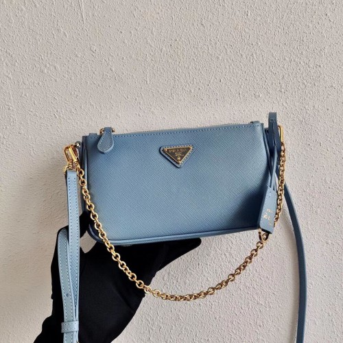 Mini geantă de umăr Prada din piele safiano 2BH171 Sky Blue