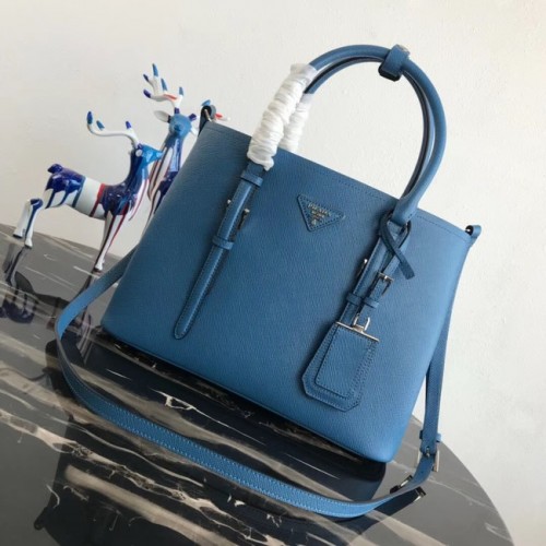Geantă tote din piele Prada Saffiano originală BN2838 albastră