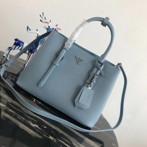 Geantă tote din piele Prada Saffiano originală BN2838 albastru deschis