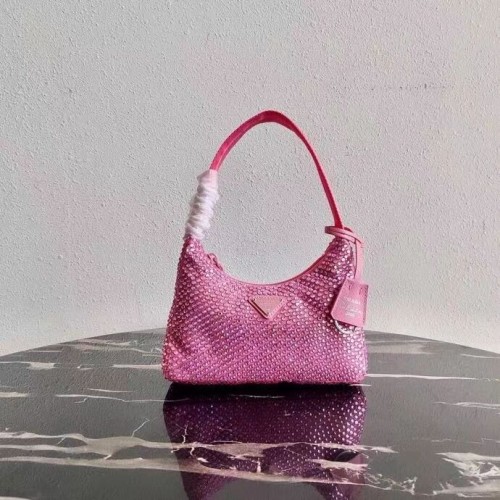 Mini-geantă Prada din satin cu cristale artificiale 1BE515Z roz