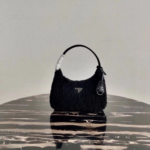 Geantă mini Prada din piele de shearling 1NE515 neagră