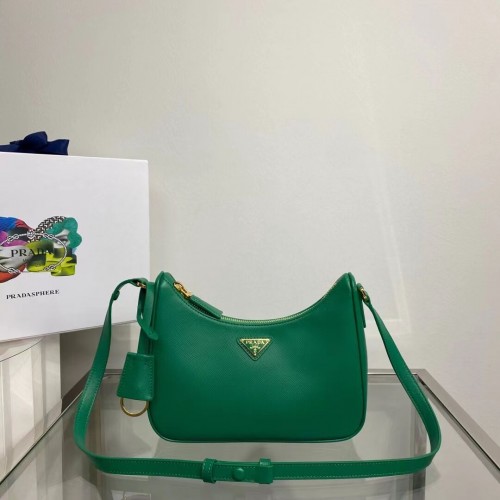 Geantă de umăr Prada mică din piele Saffiano 1BD330 verde