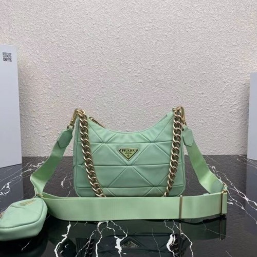 Geantă de umăr Prada System din piele nappa cu model patchwork 1AC151 Verde