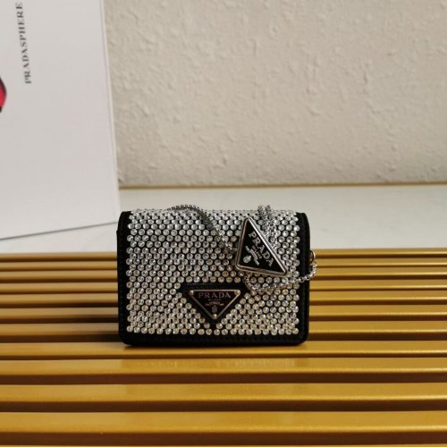 Geantă de umăr Prada din piele cu cristale artificiale 1NE124 Negru