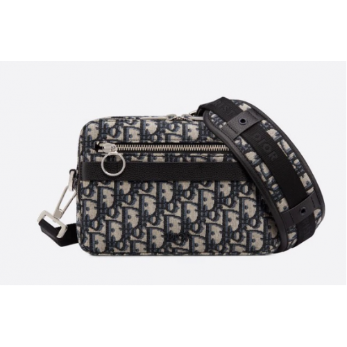 GEANTĂ SAFARI MESSENGER Piele de vițel neagră granulată și jacquard Dior Oblique 1SFPO101