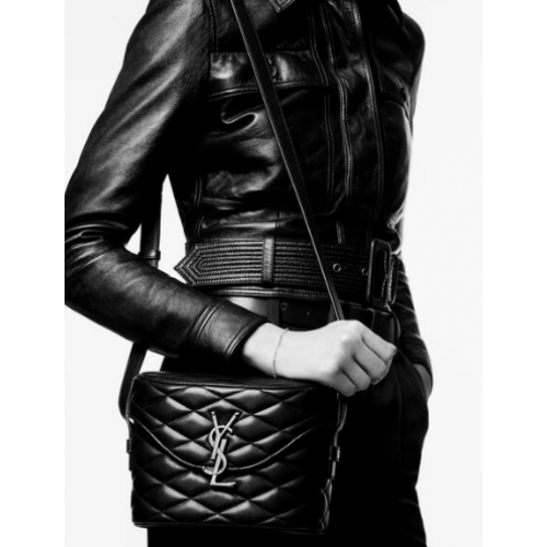 SAINT LAUREN JUNE BOX BAG DIN PIELE DE MIEL MATLASATĂ 7100801 NEGRU