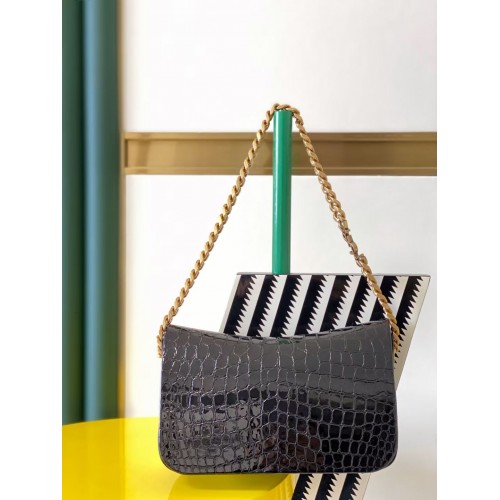 SAINT LAURENT CASSANDRA DIN PIELE STRĂLUCITOASĂ CU IMPRIMARE DE CROCODIL Y642009 negru