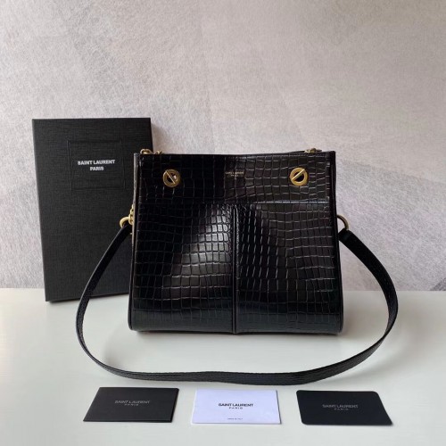 SAINT LAURENT CASSANDRA DIN PIELE STRĂLUCITOASĂ CU IMPRIMARE DE CROCODIL Y862028 negru