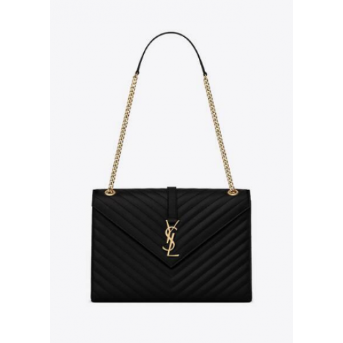 SAINT LAURENT GEANTĂ MARE ENVELOPE DIN PIELE MIX MATELASSE GRAIN DE POUDRE CU STRAT EMBOSSAT 600166 NEGRU