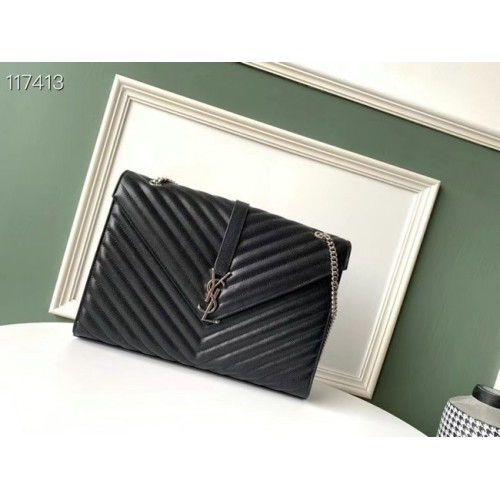 SAINT LAURENT GEANTĂ MARE ENVELOPE DIN PIELE MIX MATELASSE GRAIN DE POUDRE CU STRAT EMBOSSAT 600166B NEGRU