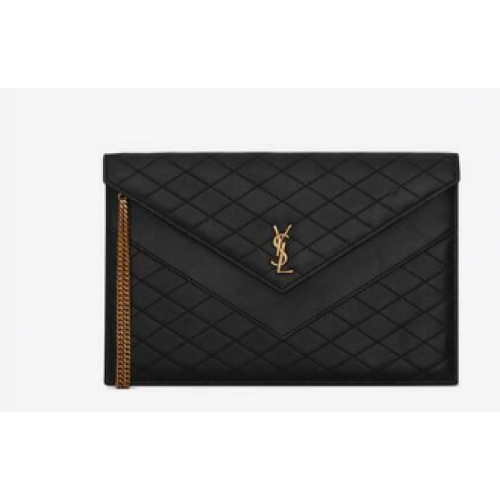 SAINT LAURENT PUNGĂ GABY CU LANȚ ȘI CLAPETĂ DUBLU DIN PIELE DE MIEL 6855961 neagră
