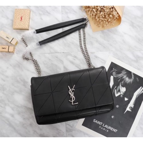 SAINT LAURENT Geantă de umăr din piele cu monogramă Jamie A2833 neagră