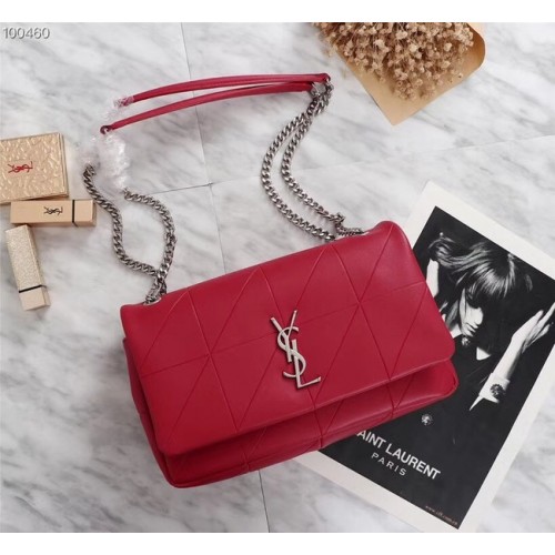 SAINT LAURENT Geantă de umăr din piele cu monogramă Jamie A2833 roșie