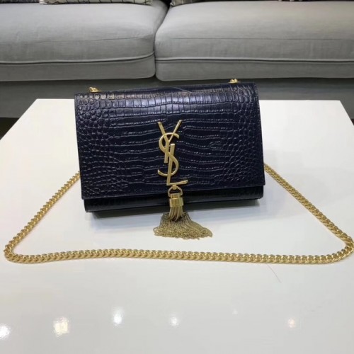 Geantă de umăr SAINT LAURENT Kate din piele cu relief crocodil 474366 Albastru regal