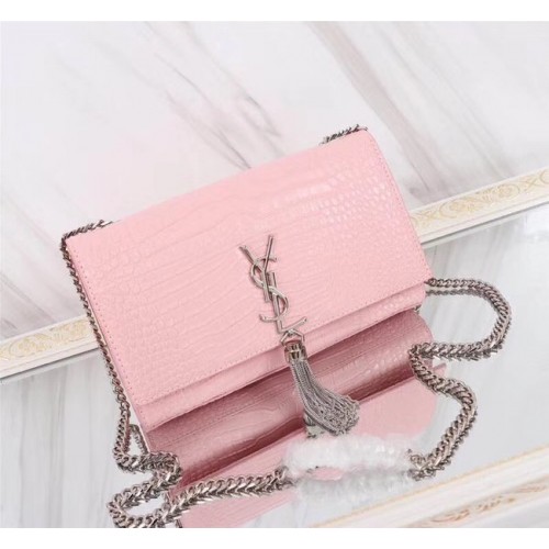 Geantă de umăr medie din piele cu monogramă de crocodil SAINT LAURENT Kate 9288 roz