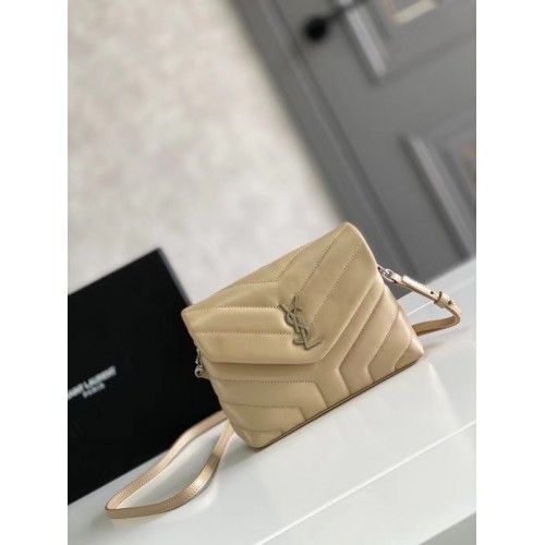 SAINT LAURENT LOULOU MIC DIN PIELE MATELASSE 467072 FILDEȘ NATURAL&ARGINT ANTIC