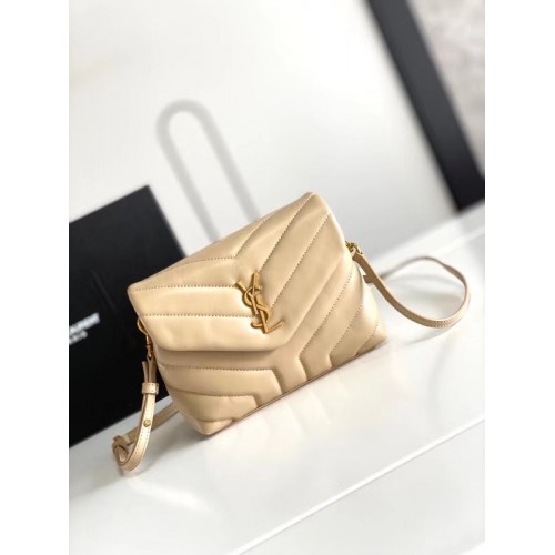 SAINT LAURENT LOULOU MIC DIN PIELE MATELASSE 467072 FILDEȘ NATURAL ȘI BRONZ CU FERONERIE METALICĂ