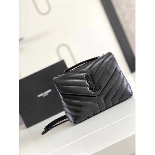 SAINT LAURENT LOULOU MIC DIN PIELE MATELASSE 467072 negru și accesorii din nichel oxidat