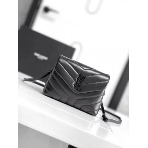 SAINT LAURENT LOULOU MIC DIN PIELE MATELASSE 467072 negru și accesorii din nichel oxidat