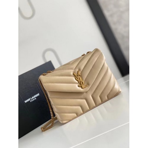 SAINT LAURENT LOULOU MIC DIN PIELE MATELASSE 494699 FILDEȘ NATURAL ȘI BRONZ CU FERONERIE METALICĂ