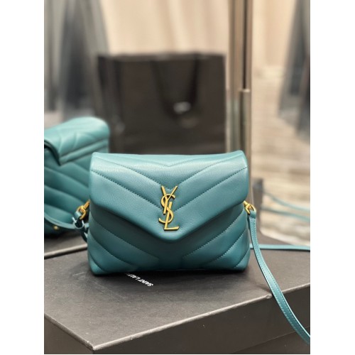 SAINT LAURENT LOULOU GEANTĂ CU CUREA DIN PIELE MATLASATĂ 678401 verde