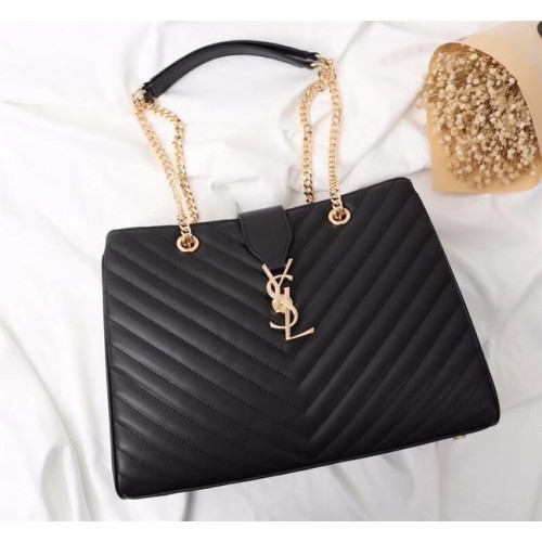 SAINT LAURENT Geantă de umăr extra-large din piele matlasată Loulou Monogram 26587 neagră