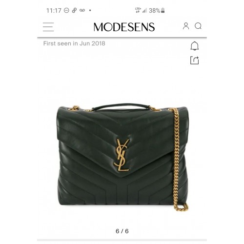 SAINT LAURENT Geantă de umăr medie din piele matlasată Loulou Monogram 74558 verde negricios