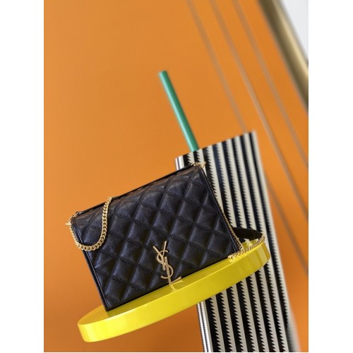 Portofel Saint Laurent din piele cu lanț și monogramă 629246 negru